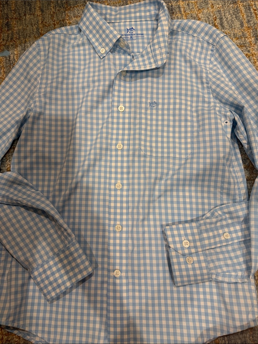 Southern Tide Light Blue and White Gingham Button-Down Shirt